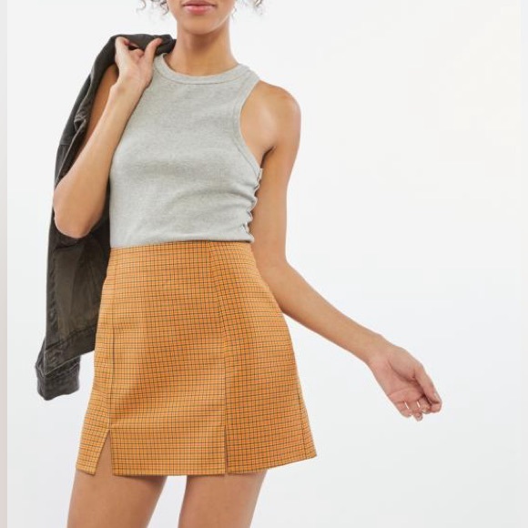 Urban Outfitters Dresses & Skirts - Urban Outfitters Yellow Plaid Notch Slit Skirt - size M